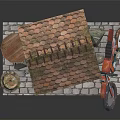 Mini Garden Ornament With Tile Roof House Well Red Motorcycle And Tools