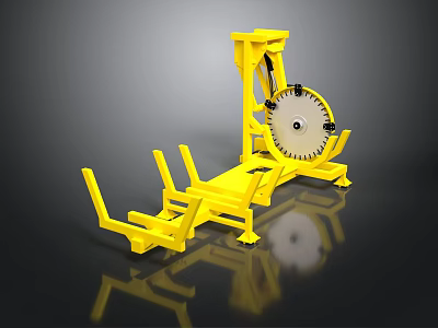 Yellow Mechanical Cutting Equipment With Circular Saw Blade And Support Structure 3d model