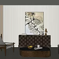 Modern Wooden Sideboard With Wall Art Accent Chair And Decorative Items In Living Room