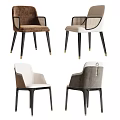 Elegant Modern Accent Chairs With Rattan Armrests Brown White Gray Fabric And Black Legs