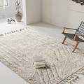 Neutral Beige Square Area Rug Soft Textured Tassel Trim With Books Near Wooden Chair