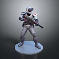 Sci Fi Game Movie Character With White Helmet Gray Armor Rifle And Red Accents Standing Pose