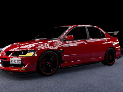 Red Modified Sporty Sedan With Black Wheels Rear Spoiler And Headlights 3d model