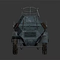 Armored Military Vehicle with Roof Rail Multiple Wheels Vintage Weathered Exterior Design