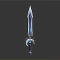 Fantasy Blue Luminous Sword With Decorative Moon Shaped Hilt And Gemstone