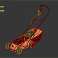 Yellow Lawn Mower With Black Handle And Wheels For Grass Plant Care In Garden
