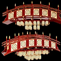 Traditional Oriental Art Installation Featuring Red Arched Structures Golden Decorations Circular Patterns And Hanging Lanterns