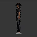 3D Character Design Model With Striped Shirt Black Pants White Shoes And Front Back Views