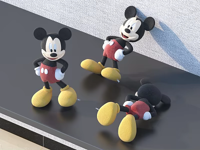 Mickey Mouse Plush Dolls In Standing Sitting Lying Positions Red Pants And Yellow Shoes 3d model