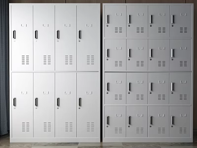 White Metal Lockers With Multiple Compartments And Secure Locking Doors Arranged In Rows 3d model
