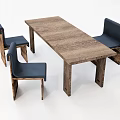 Modern Wooden Dining Table Set With Blue Upholstered Chairs And Solid Legs 3d model
