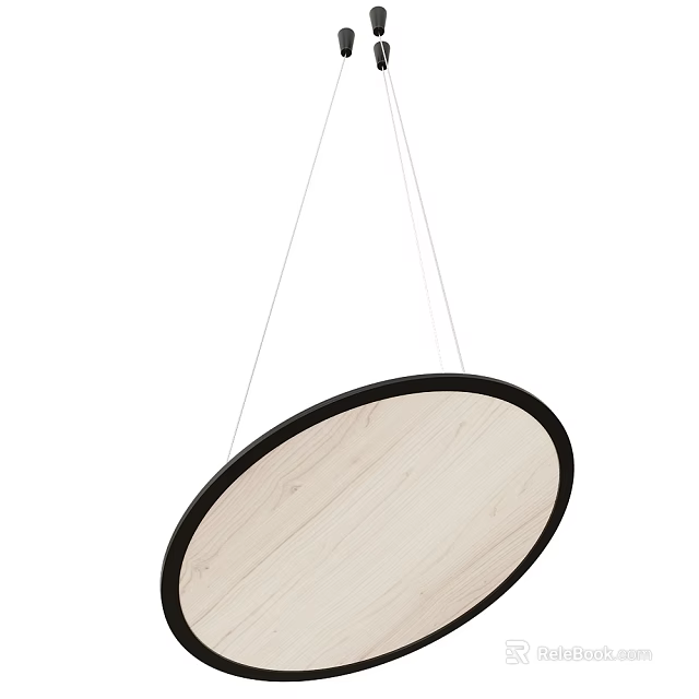 Modern Circular Wooden Panel Pendant Light With Black Frame And Hanging Design 3d model 