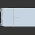 Stylish White Recreational Vehicle with Blue Brown Stripes and Windows Design