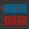 Red And Blue Shipping Containers With Metal Structure And Ladder Access