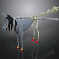 Cartoon Style Gray Horse With Front Complete Body And Back Skeleton Red Yellow Hooves