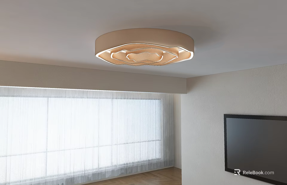 Stylish Ceiling Light With Pattern In Living Room With Curtains And TV 3d model 
