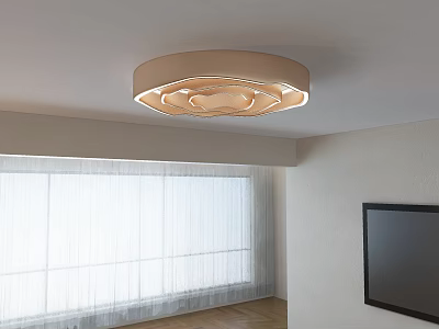 Stylish Ceiling Light With Pattern In Living Room With Curtains And TV 3d model