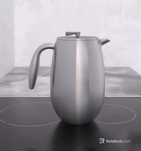 Stainless Steel Kettle On Black Stove In Modern Kitchen Countertop Setting 3d model 