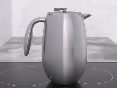 Stainless Steel Kettle On Black Stove In Modern Kitchen Countertop Setting 3d model