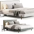 Modern Double Bed Design With Comfortable Pillows Soft Blanket And Side Table