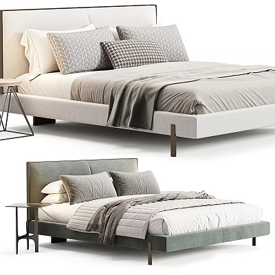 Modern Double Bed Design With Comfortable Pillows Soft Blanket And Side Table 3d model