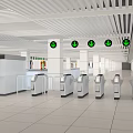 Modern Station Hall Interior With Turnstiles Green Directional Arrows And Ceiling Design