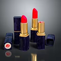 Stylish Dark Blue And Gold Lipstick With Red Shade And Small Box With Lip Print