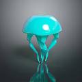 Turquoise Jellyfish with smooth bell-shaped body and tentacles on dark background with reflection