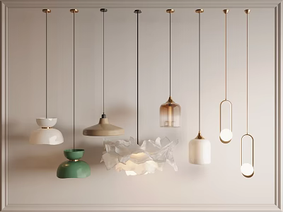 Modern Pendant Lights With Various Designs And Different Color Accents For Interior Decor 3d model