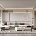 Modern Minimalist Living Room Interior With Sectional Sofa White Coffee Table And Circular Wall Art
