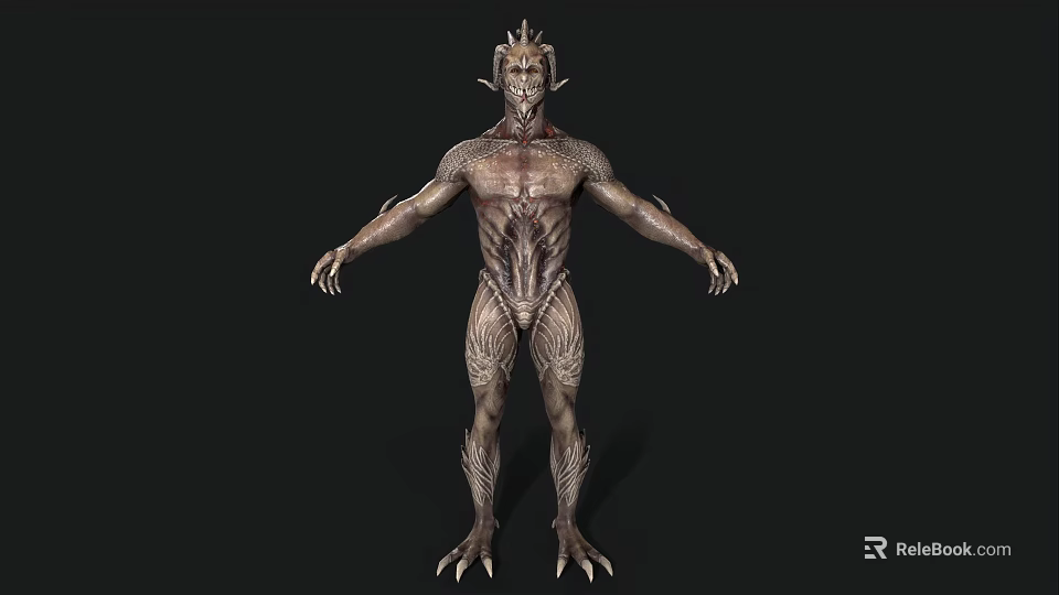 Game Movie Character Mythical Creature With Intricate Body Patterns Horned Head And Clawed Limbs 3d model 