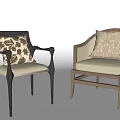 Stylish Accent Chairs with Black and Light Wood Frames Beige Cushions and Patterned Pillows