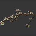 Curved Plum Blossom Branch With White And Pink Flowers On Gray Background With Reflection