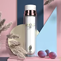Elegant AILUO G Perfume Bottle with Geometric Pink Blue Background Dried Grass and Purple Fruits