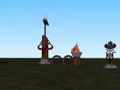 Functional Outdoor Living Supplies Featuring Decorative Torch Flame Wheels And Stand 3d model