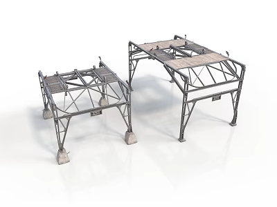 Two Industrial Metal Frame Structures With Support Legs And Platform Design 3d model