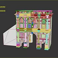 Classical Architectural Model Detailed White Structure With Yellow Accents Archway Windows And Columns