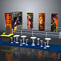 Exhibition Booth Setup With Boxing Ring Display Posters And High Top Tables