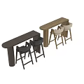 Modern Minimalist Solid Wood Bar Table Set With Two Leather Upholstered Bar Stools