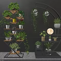 Decorative Ornament Combination Featuring Multi tiered Arched Shelves Wooden Metal Hanging Plants Round Moon Decor