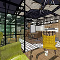 Stylish Hair Beauty Salon Interior Featuring Green Sofas Yellow Chairs Wooden Cabinets And Pendant Lights