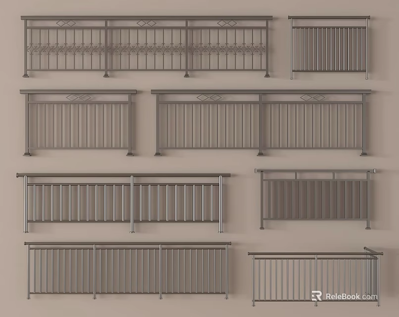 Modern And Traditional Metal Railings With Decorative Patterns Simple Slats And Classic Designs 3d model 