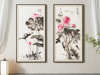 New Chinese-style Plant Painting Decorative Hanging Painting Combination 3d model