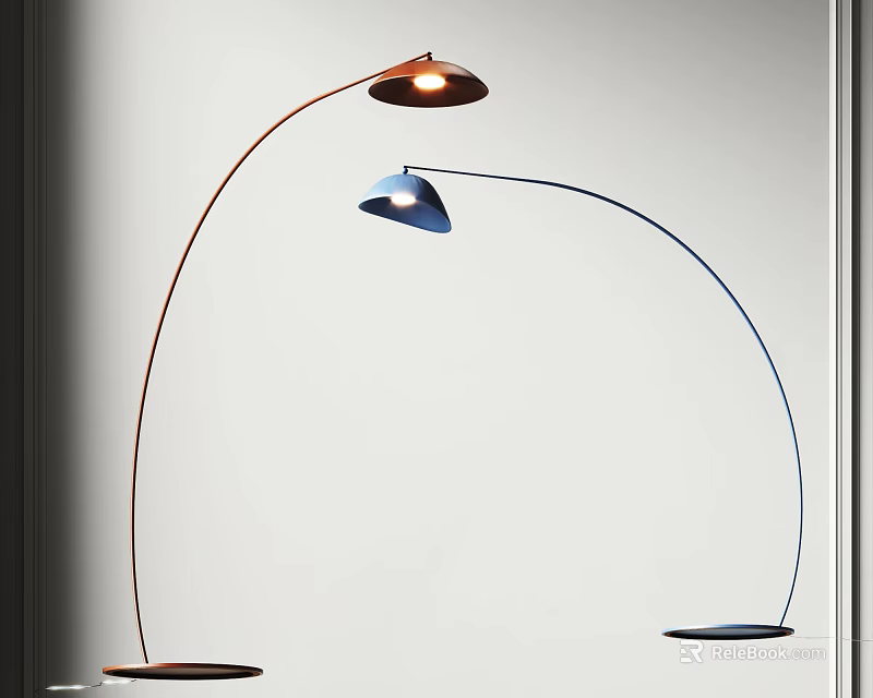 Modern Arched Floor Lamps Featuring Different Colored Poles And Shades 3d model 