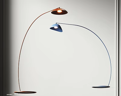 Modern Arched Floor Lamps Featuring Different Colored Poles And Shades 3d model