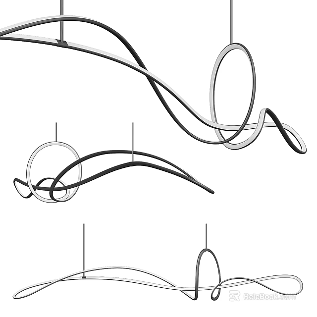 Modern Minimalist Chandelier with Abstract Curved Lines for Contemporary Interior Design 3d model 