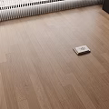 Light Natural Wooden Floor With Book And Window Blinds Near Black Cabinet