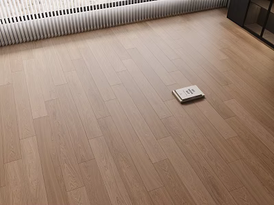 Light Natural Wooden Floor With Book And Window Blinds Near Black Cabinet 3d model