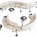 Beige Curved Sofa and Round Coffee Table Combination with Marble Tops and Metal Legs