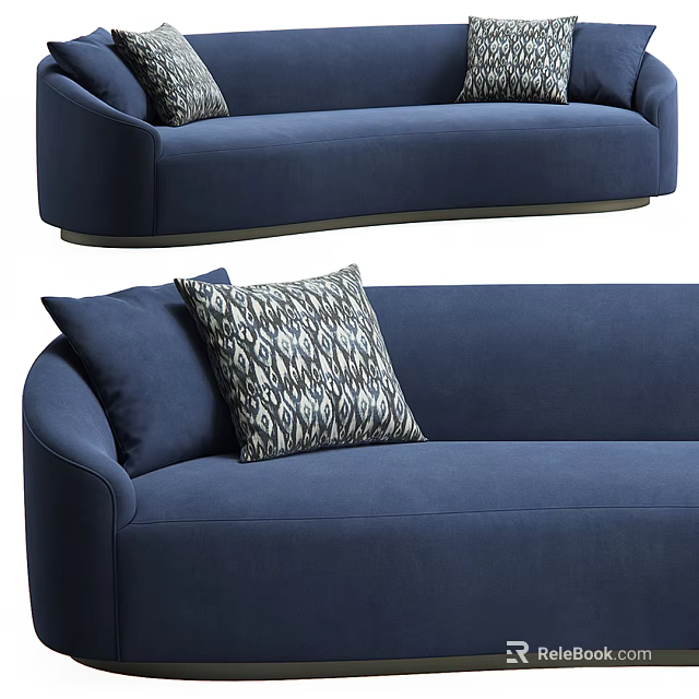 Navy Blue Sectional Sofa With Geometric Pattern Accent Pillows For Living Room Interior 3d model